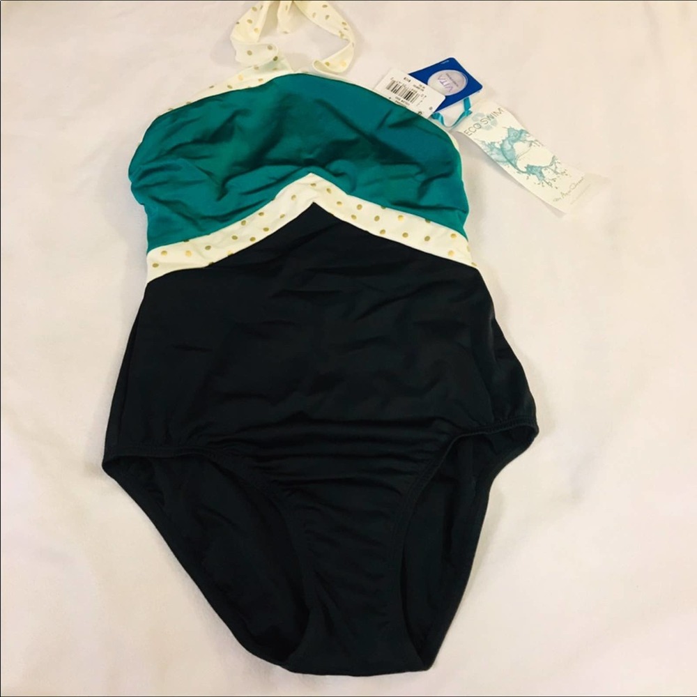 Eco Swim Halter Polka Dot Trim 1-piece Size 6